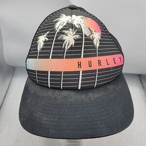 Hurley Caymans Palm Tree Trucker Hat Black Breathable Lightweight Casual Comfort